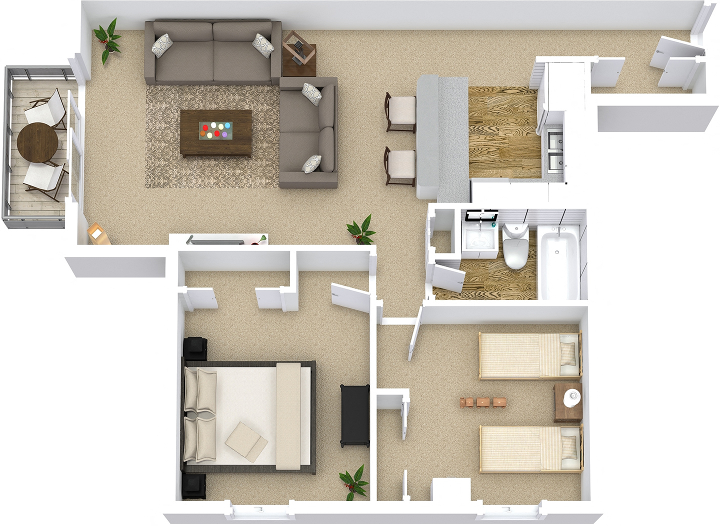 Floor plan for 2 beds, 1 bath, 813 sqft